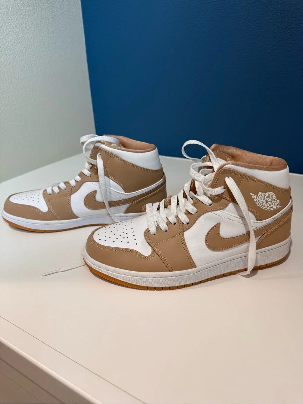 New Air Jordans White & Tan High-Top Sneakers - Picture 2 of 4